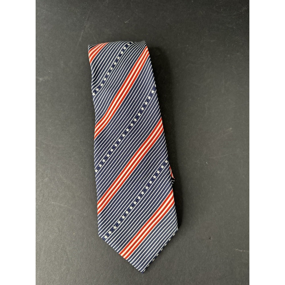Smithsonian Institution Mens Neck Tie American Flag Stars Stripes Silk Blend